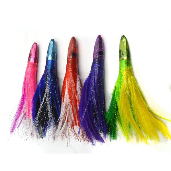 Resin head soft octopus skirt With feather bait tuna sea trolling fishing lure 6.5 inch /35g