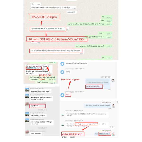Polyurethane DTF pó adesivo de fusão a quente para impressão de transferência de calor de camisetas