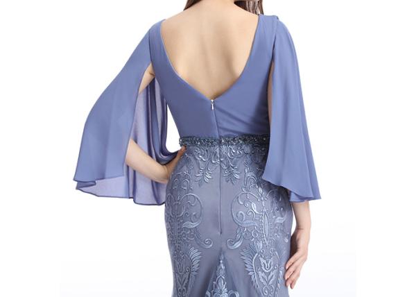 Fashion Ladies Half Sleeve Evening Dresses Mermaid Sleeves Applique Dress