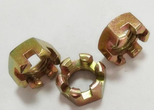 High Strength Metal M16 Castle Nut , Slotted Hex Nut Yellow Zinc Plated