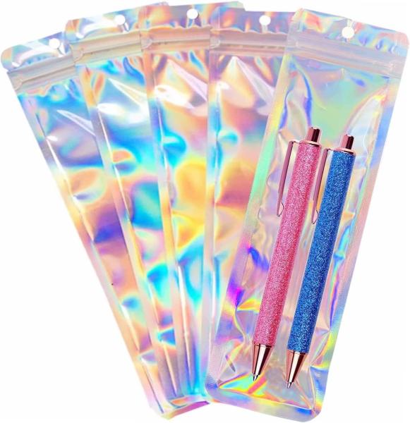 Gift Cosmetic Packaging Bag Smell Proof Holographic Clear Cosmetic Brush Pen Mylar