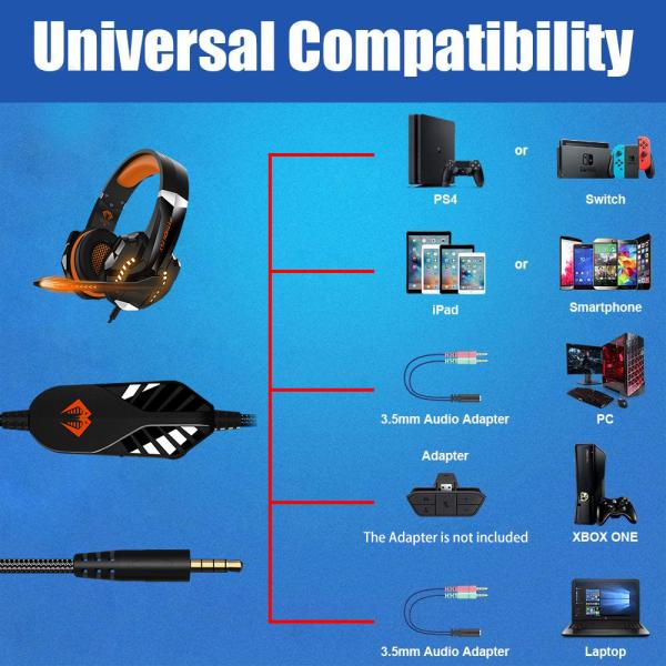 Waterproof USB Noise Canceling LED Gaming Headset Headphone With Mic For XBOX PS4