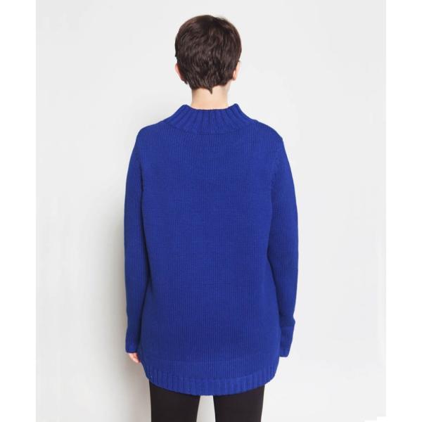 Blue Mock Neck Knit Pullover Sweater 100 % Cotton Material Soft For Women