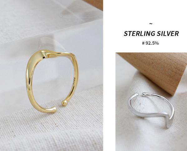 Lanciashow 925 Sterling Silver Gold Plated Jewelry Open Ring Irregular Wavy Shape