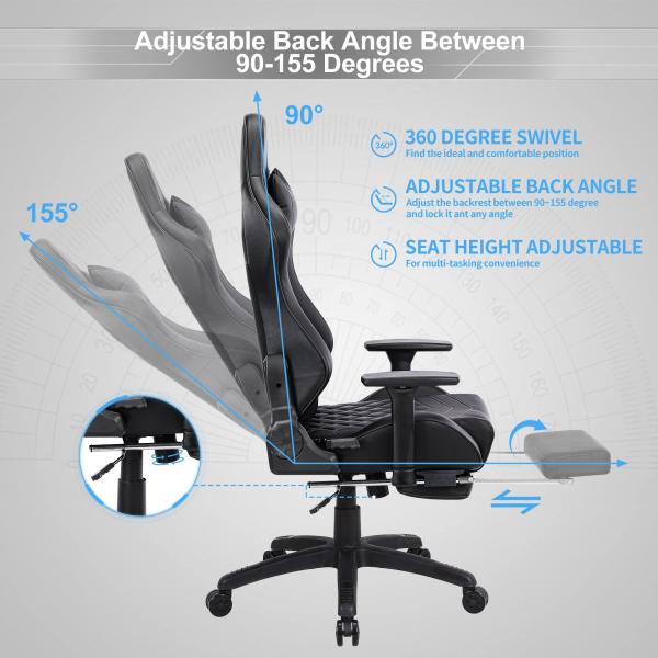 Massage Gaming Chair for Adults 350LBS Reinforced Base Adjustable Armrest Swivel Style