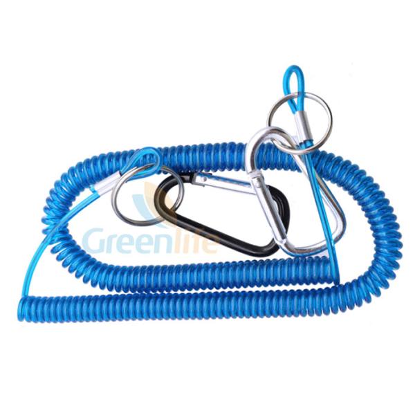 8 Meter Fishing Rod Lanyard Aluminum Carabiner Blue Flexible Fishing Safety Line Coiled Spring Rope