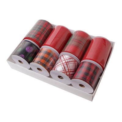 Deer Pattern Merry Christmas Ribbon Roll Set 8 Rolls for Gift Wrapping and Decoration