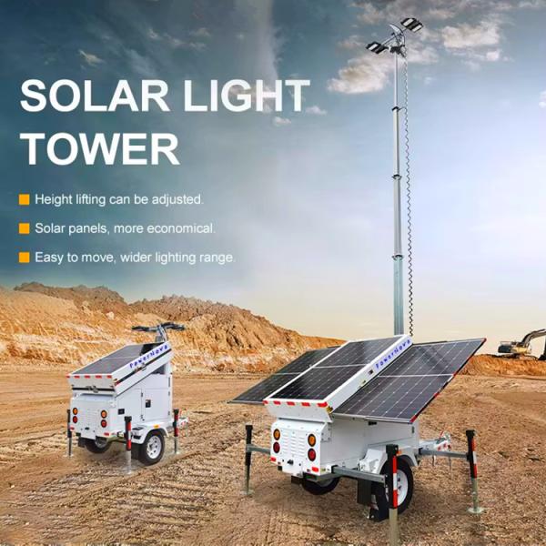 Renewable Energy Mobile Solar Light Tower with Manual Winch Mast Lifting Portable Light Tower Generator