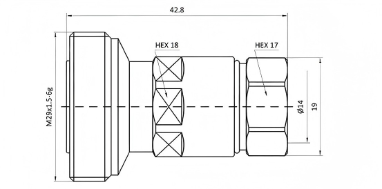 DIN-K-1/2S RF Connector 7/16 Female Clamp Type with Nickel-plated Brass and PTFE Insulator for DC-7.5GHz Applications