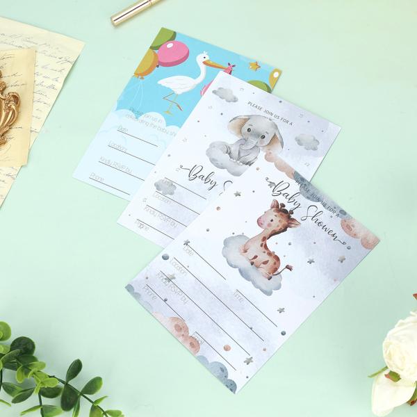 Customized Size Cartoon Gender Reveal Party Cards and Envelopes Baby Shower Invitations