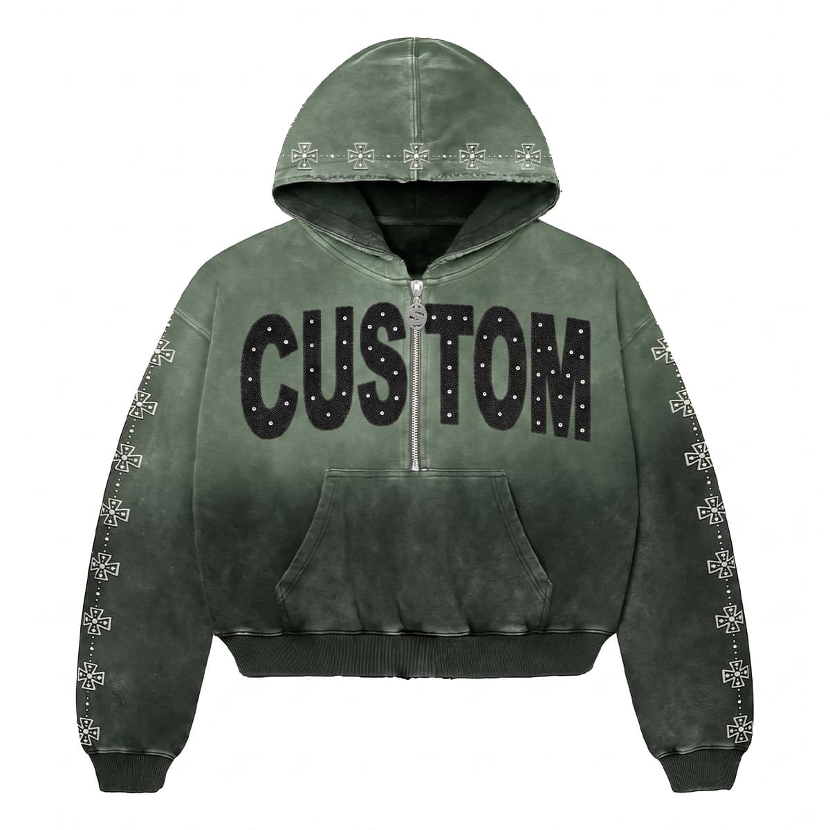 Custom Heavyweight Rhinestone Print Acid Wash Hoodies for Men