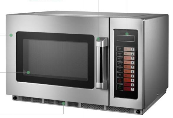 Forno de microondas de cozinha preto e branco com temperatura entre 0 e 200 °C