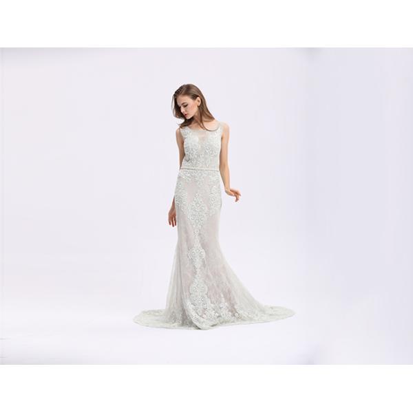 White Elegant European Style Evening Dresses Gown Lace Embroidery Sweep Train