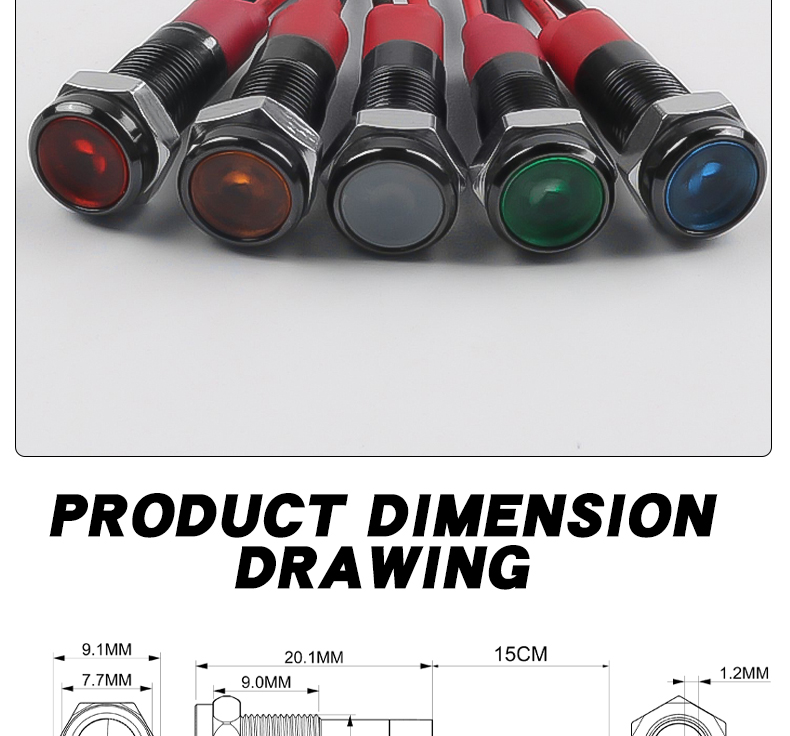 Versatile 6mm Oxidized Black Metal LED Indicator Lights Durable Wire Connection Compatible with 3V 6V 12V 24V 110V 220V