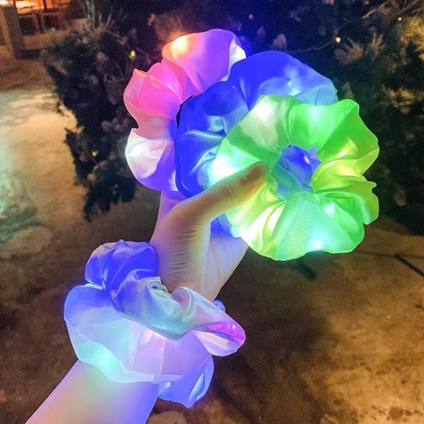 Durable Brown Stretchy Hair Ties Pack Ring Girls LED Luminous Satin Colorful Party 11cm