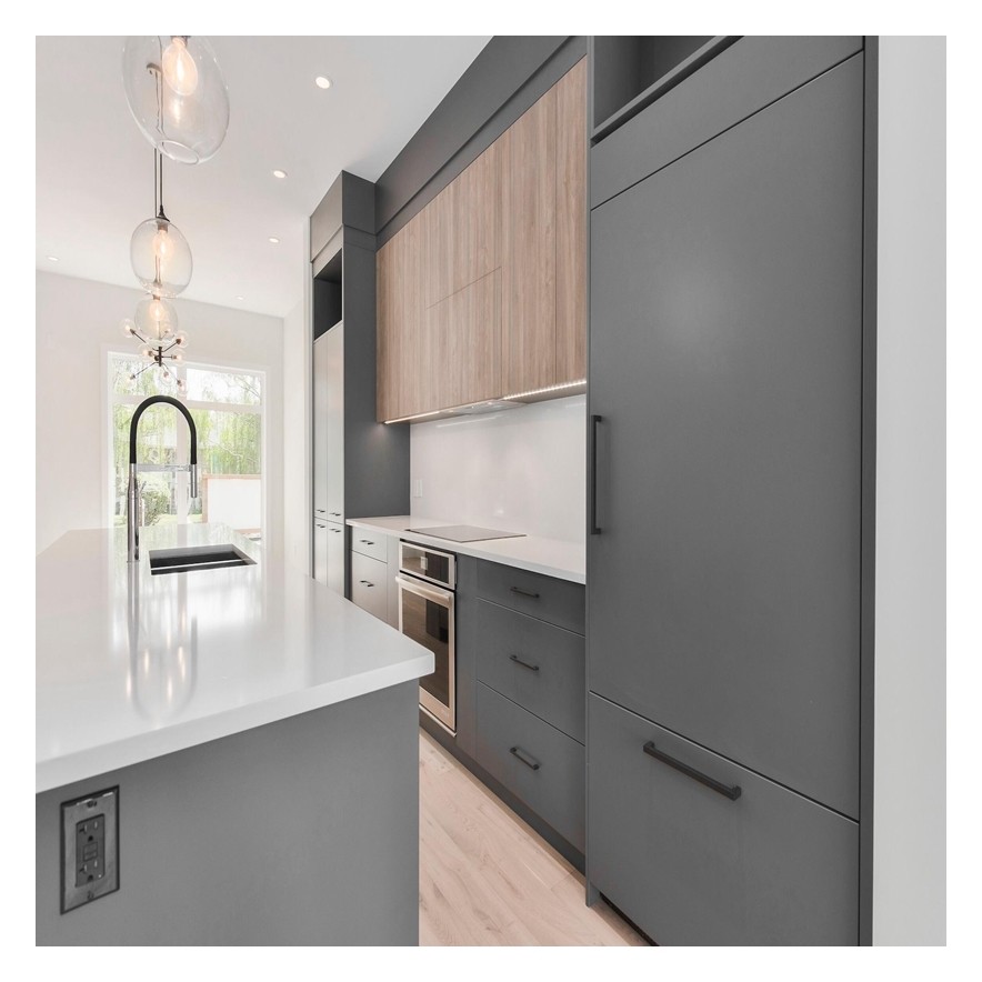 Flat Pack Fitted Kitchen Cabinetry Set with Modern Handle less Design and Accessories