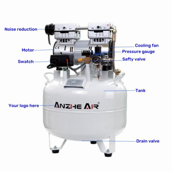 40L Medical Air Pump Compressor 850W Dental Oilless Air Compressor Use For 2 Dental Chairs