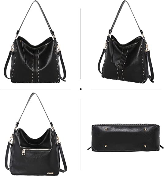 Faux Leather Lightweight Crossbody Shopping Bag Black Reusable Concealed 13x5x12