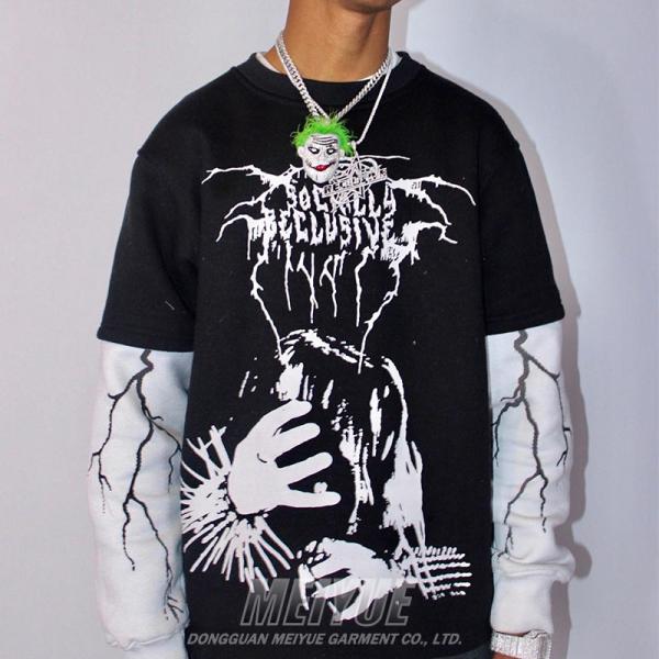 Logotipo de impresión de pantalla personalizado doble capa manga larga 100% de algodón camiseta de entrenamiento ropa callejera de hombres suéter de gran tamaño camiseta para hombres