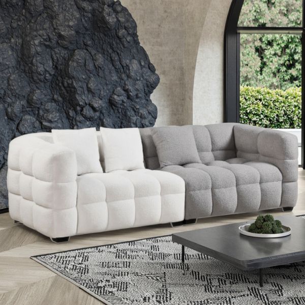 Modern Lounge Sofa for Living Room Furniture White Grey Fabric Sectional Couch Set Modular 2 Seater Upholstered Sofas