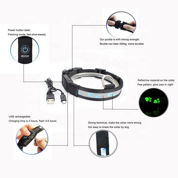 C903 New Custom Pet Product Adjustable Reflective Nylon Usb Led Dog Collar Rechargeable for Dogs Dog Sex