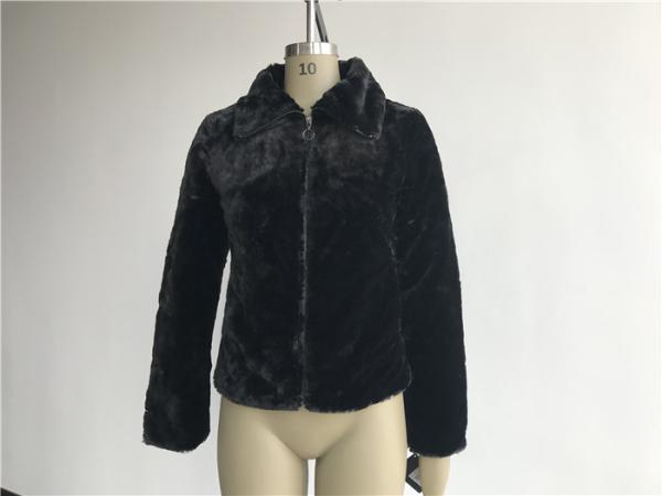Winter / Autumn Black Ladies Faux Fur Coats With Gunmetal Zip Through TW78161