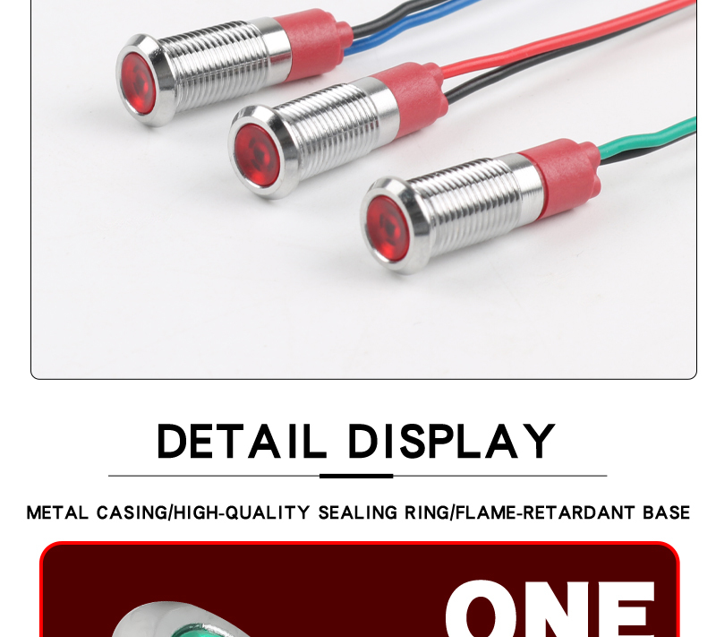 Metal Indicator Light 8mm LED With Wire Power Signal Light Waterproof Indicator Light 6V 24V 220V Red Green Yellow Blue