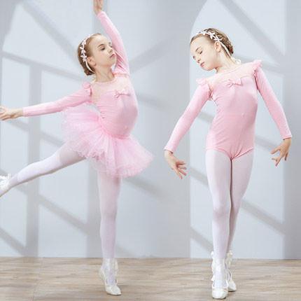 Children cotton and lace dance costumes girls long-sleeved ballet dance leotard with skirt