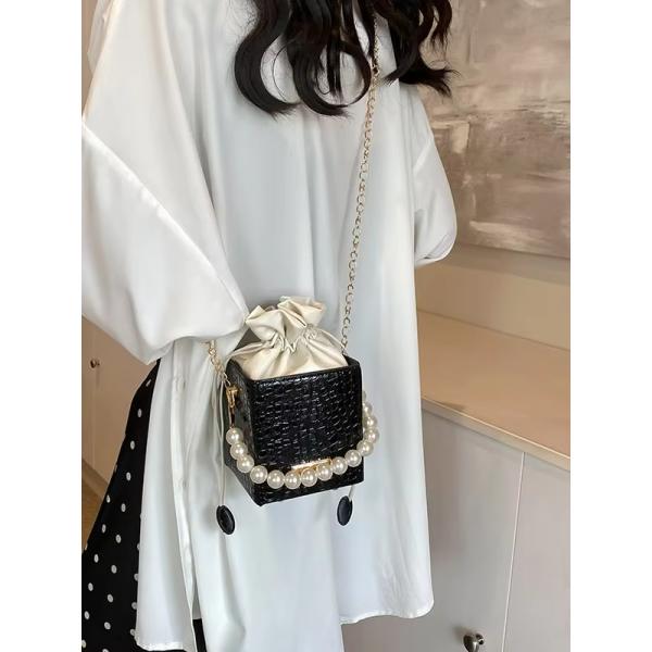 Summer Fashion Candy Color Bucket Bag With Pearl Chain Shoulder Sling Bag for Women