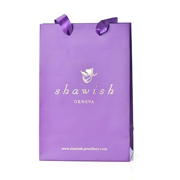CMYK Branded Paper Bags Printing Purple Jewelry Packaging Bag With Ribbon Handle