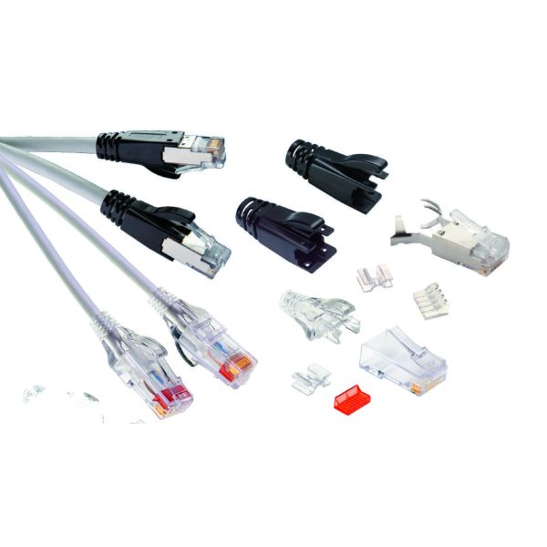Modular Ethernet Plugs Stewart Connector Bel Fuse 39200-838 with Wire Aligners and Anti-Snag Strain Relief Boots