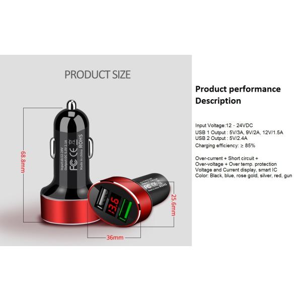 DC заряжателя 30W телефона автомобиля USB ODM двойной быстрый высокоскоростной к заряжателю автомобиля DC с дисплеем СИД