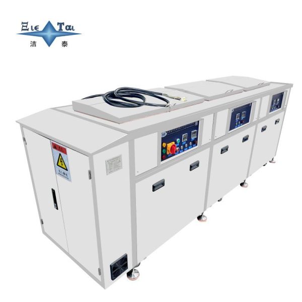 Triple Tank Ultrasonic Cleaning Machine with Circulating Filtration, Spray Rinsing & Hot Air Drying for Industrial Metal Parts
