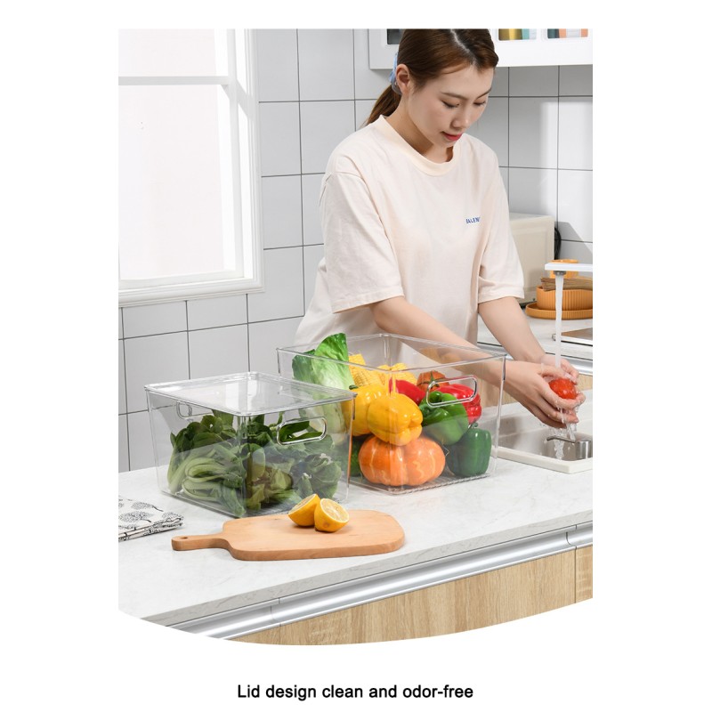 Durable Shatterproof Acrylic Fruit and Veggie Bin Jumbo Clear Storage Container for Refrigerator Countertop Pantry Organization
