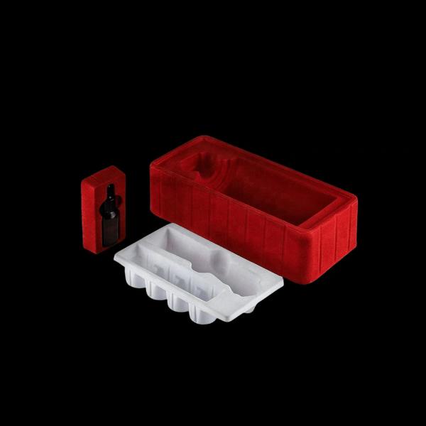 Customized disposable PP pet PVC PS flocking plastic black/white plastic blister tray for food cosmetics