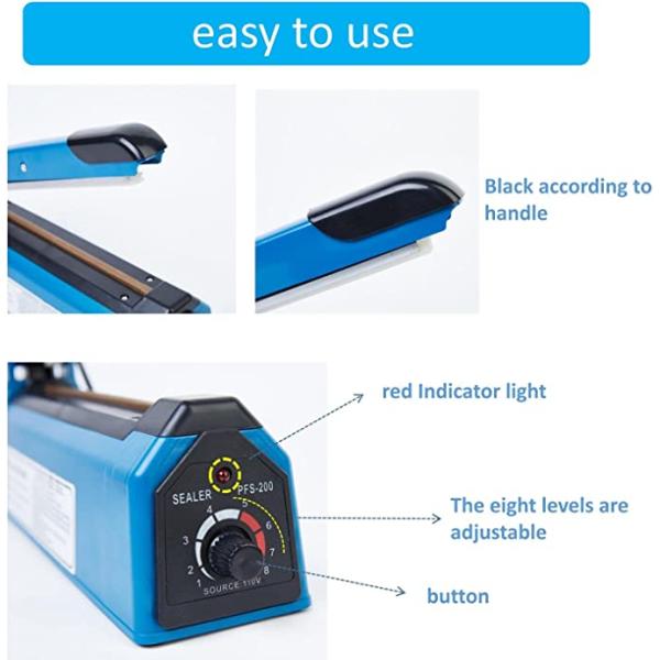 Blue 8 Inch Impulse Bag Sealer 200mm Heat Sealing Machine Convenient Kitchen Helper