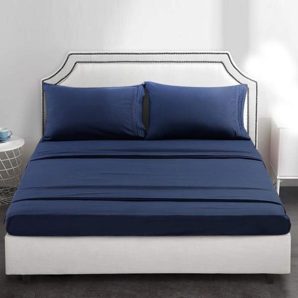 Get a Restful Sleep with 4PCS Brushed Microfiber Sheet Set Featuring 3-Line Embroidery