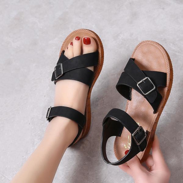 BS105 Tendon Sole Sandals Flat Shoes 2021 Summer New Shoes Student Roman Shoes Beach Shoes Soft Sole Word Women'S Shoes