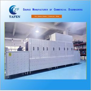 Large long-type commercial dishwashers are suitable for factories, institutions, schools, catering companies for large-capacity tableware washing, disinfection and drying