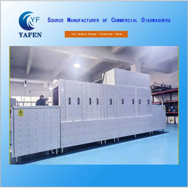 Large long-type commercial dishwashers are suitable for factories, institutions, schools, catering companies for large-capacity tableware washing, disinfection and drying
