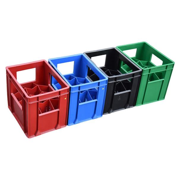 15-Bottle Plastic Soda Water And Beer Crate With 4-Side Handles Wholesale 12 15 20 24 40 Bottles Green Black Blue Red Stackable Turnover Storage Plastic Beer Crates