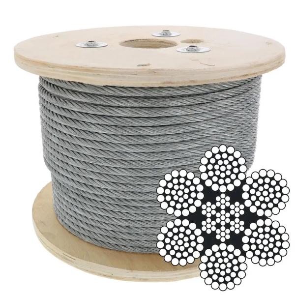 High Carbon Galvanized Steel Wire Rope 6x37+FC IWRC in 8mm 12mm 20mm 32mm Sizes for Hanging Lamp and Pergola