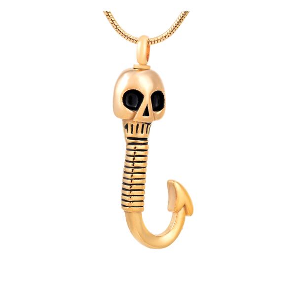 Stainless Steel Fishhook Memorial Locket Pendant Necklace for Women's Cremation Jewelry