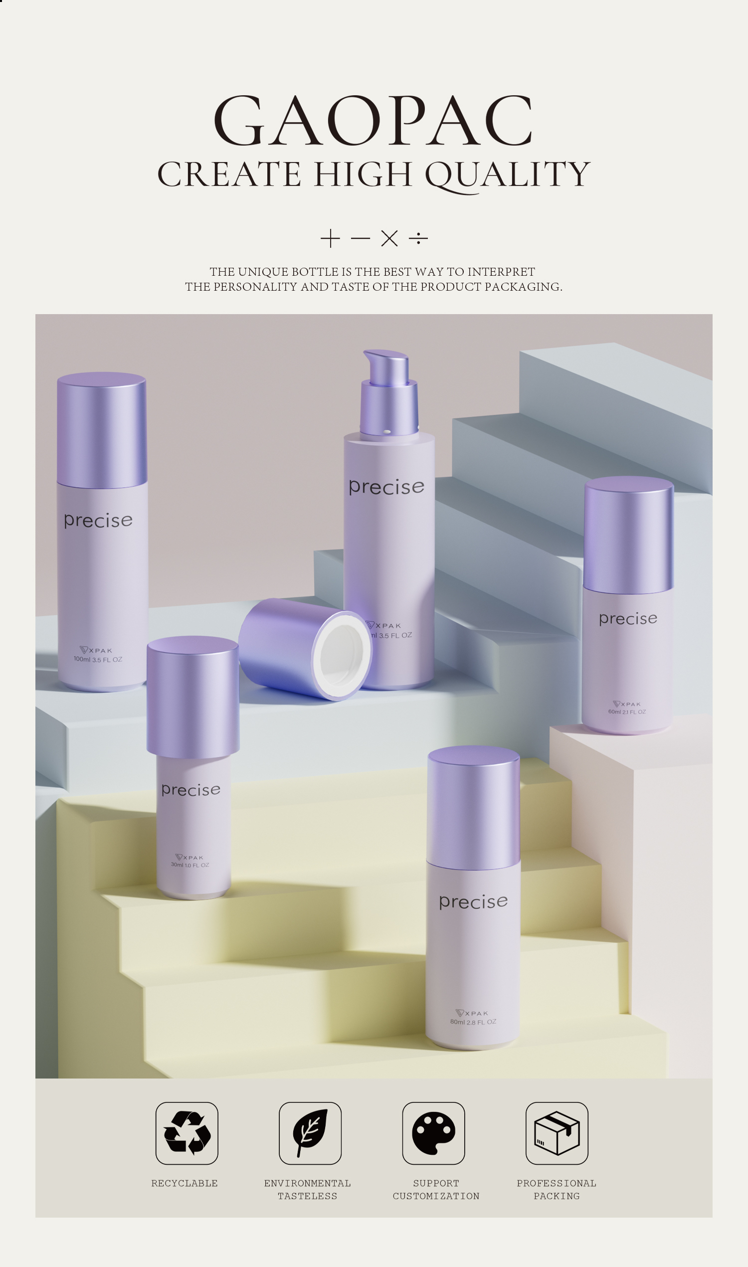 30/60/80/100/120 PET Plastic Cosmetic Bottle Skincare Lotion Bottle With Pump