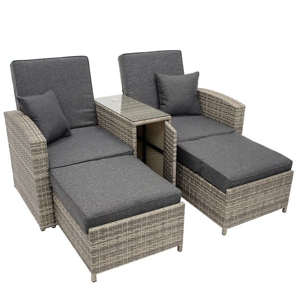 Swimming Pool Chaise Lounge Plastic Rattan Outdoor Furniture Multi-Function Chair Stool Storage Box Table