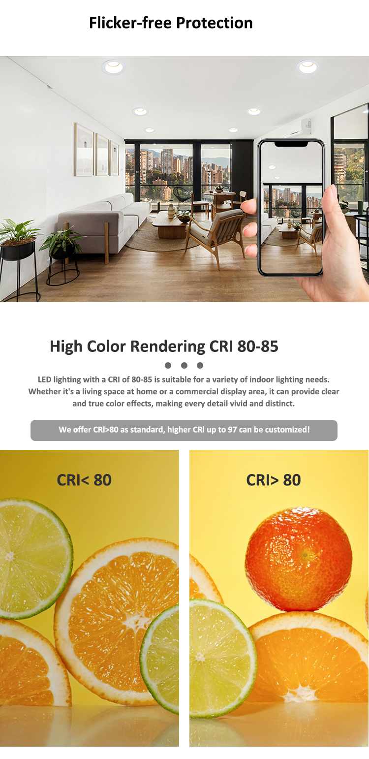 60 Degrees Anti Glare Recessed LED Downlight with CCT 3000K 4000K 6000K and CRI 90