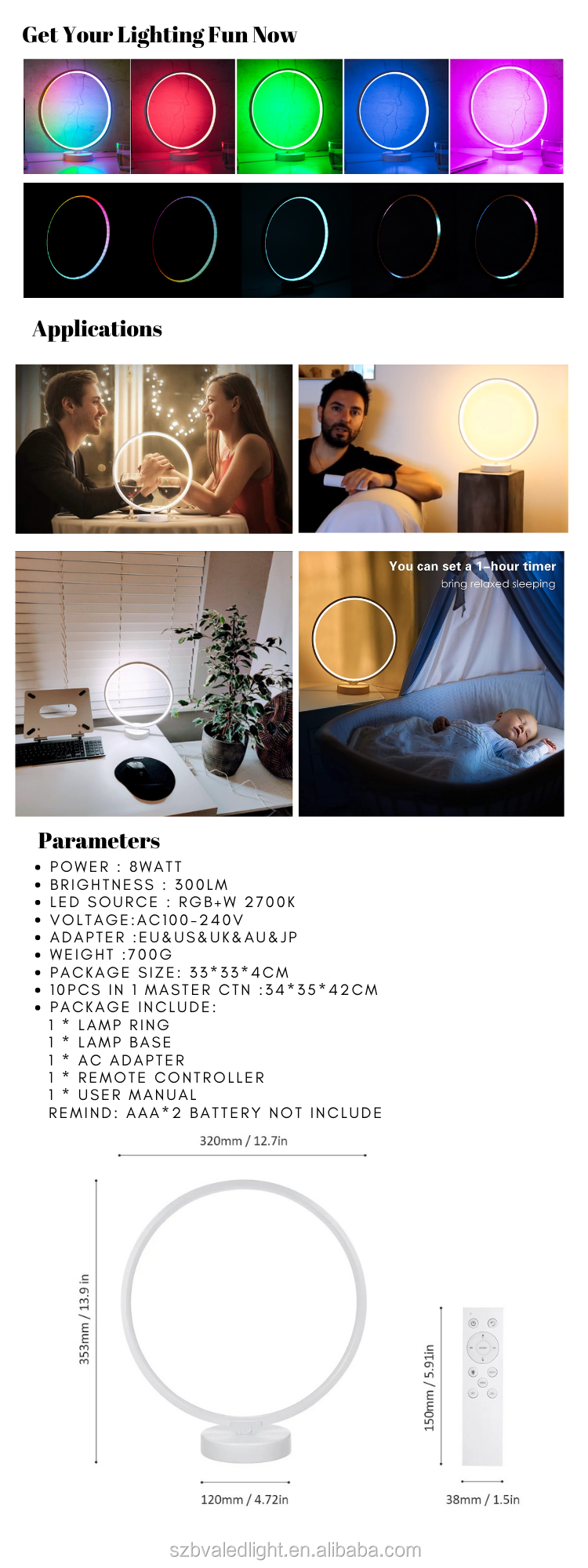 APP Control Sunlight Desk Lamp 3000K Soft Warm White RGBW LED Sun Lamp for Living Room