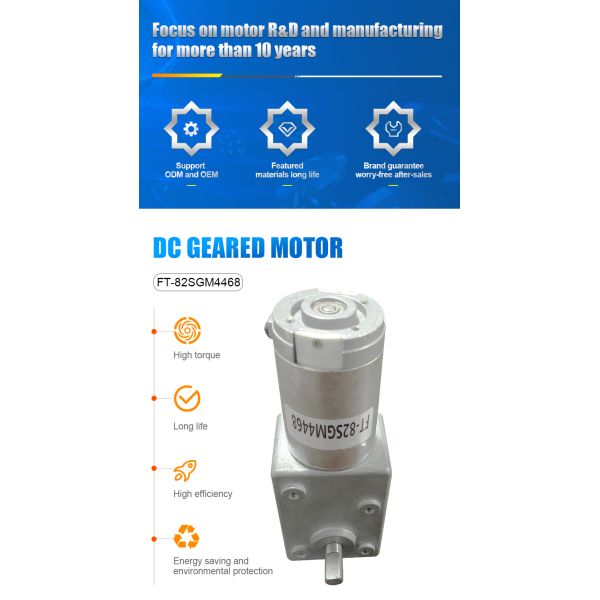 FT-82SGM4468 12v Worm Gear Motor 24v High Torque Dc Worm Gear Motor for Floor Cleaning Robots