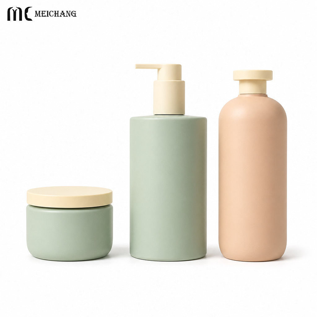 250/400/500ml Refillable PE Hair Care Packaging Set – Cylindrical Pump Bottle & Wide-Mouth Hair Mask Jar(MC-335)