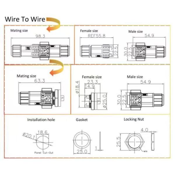 3 Phase Waterproof Panel Mount Connector M16 OEM Electrical Connectors 300V
